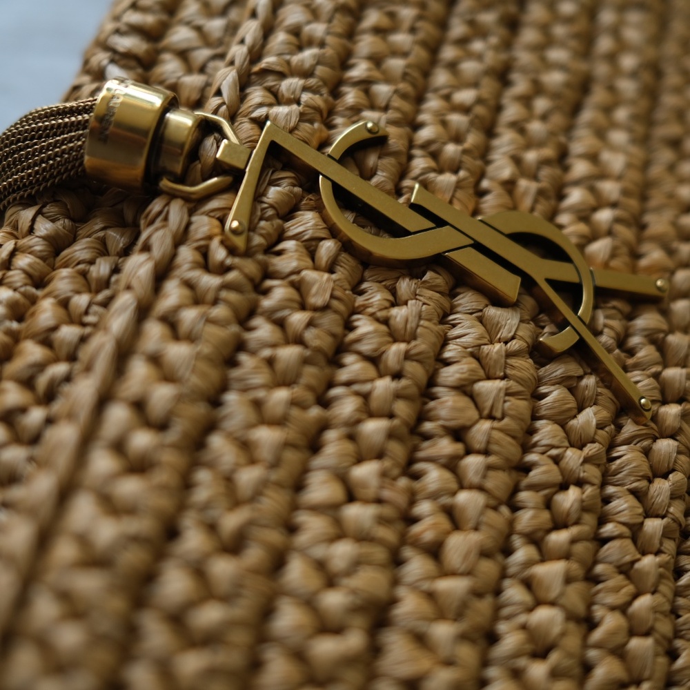 Saint Laurent 2022 Raffia Monogram Kate 99 Tassel Bag